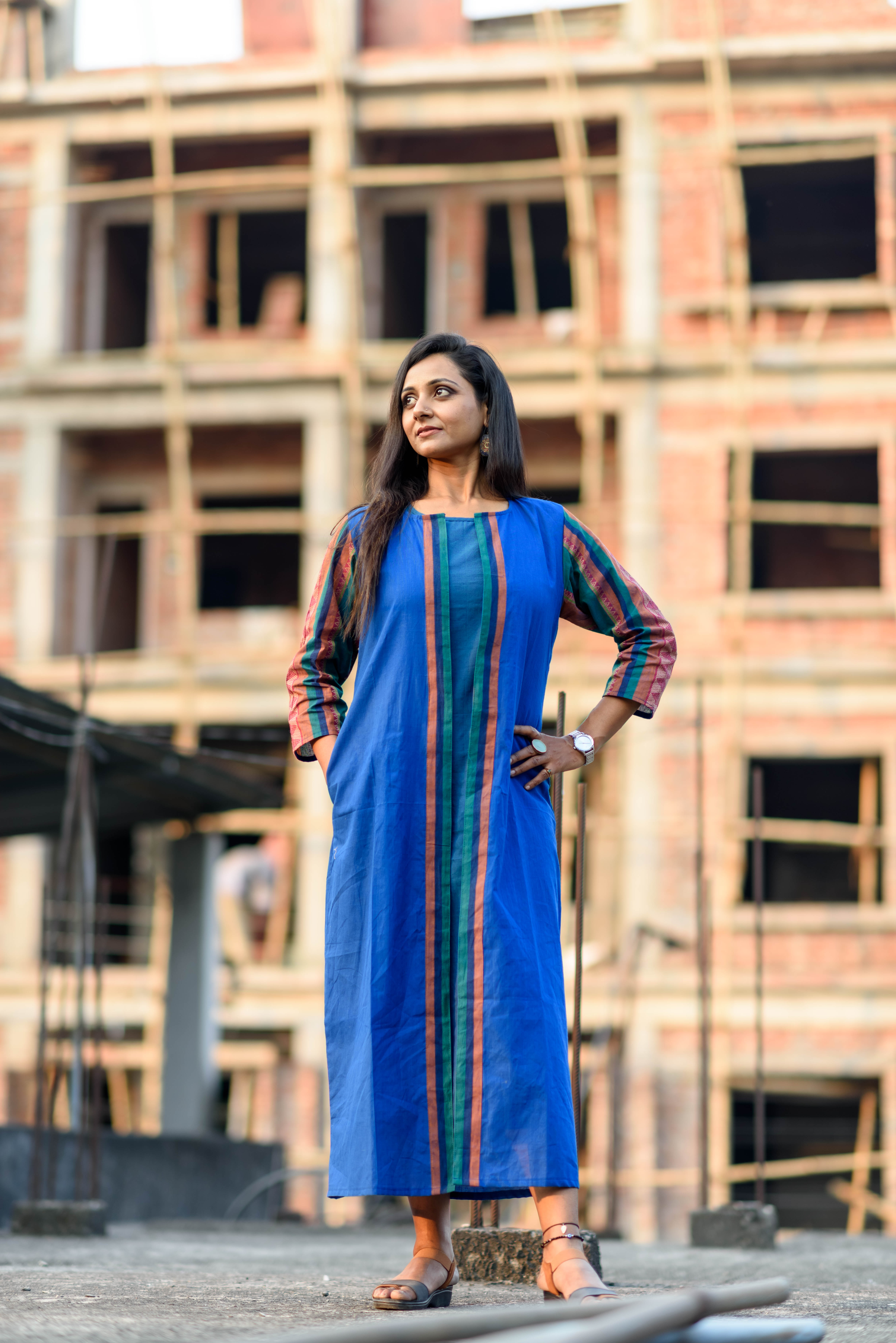 South Cotton Full Sleeve Long Shrug with sleeveless Semi-A-Line Inner