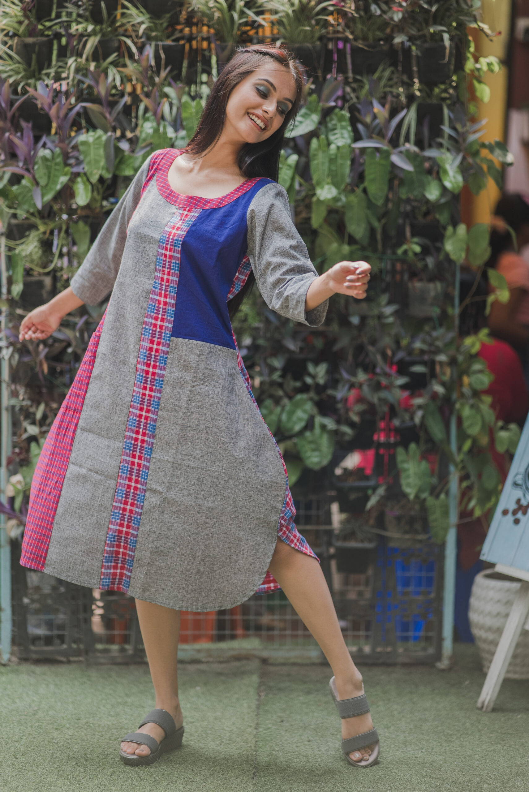 Gamchha and Pure Cotton Balloon Dress with Round Neck - Image 6