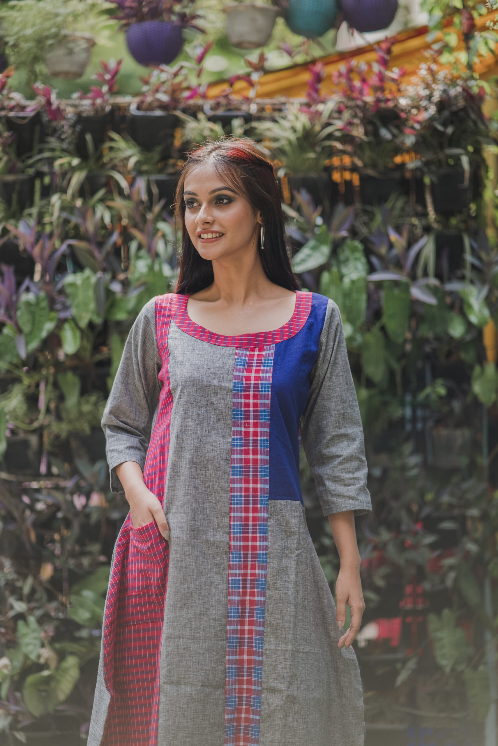 Gamchha and Pure Cotton Balloon Dress with Round Neck - Image 5