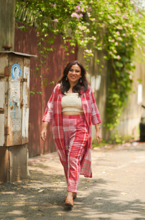 Shohaag Gamchha Ensembles with Long Shrug & Cigarette Pants