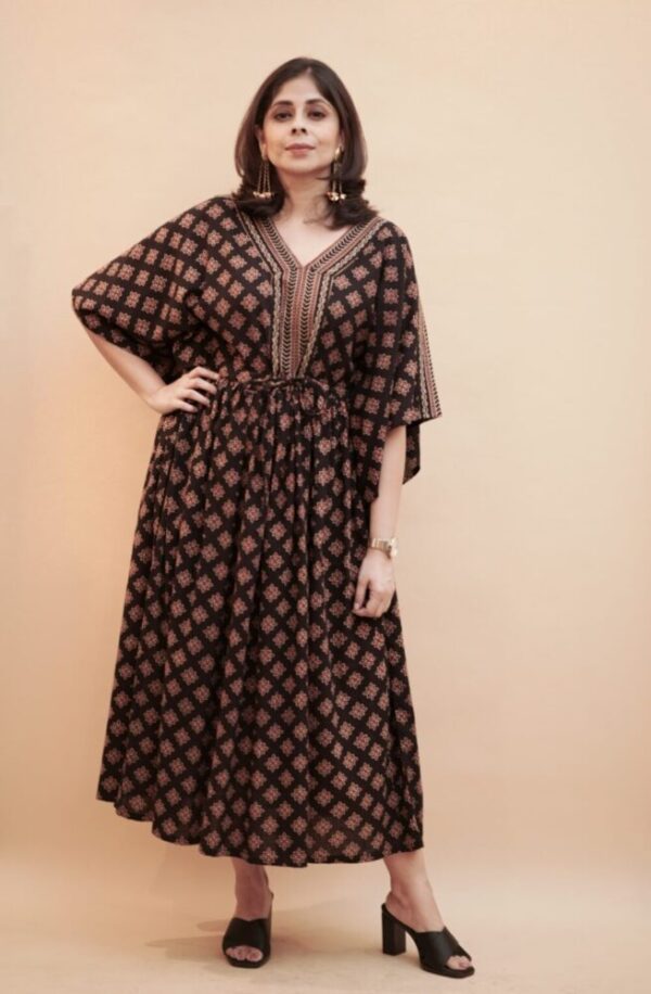 Ajrakh V Neck Baggy Kaftaan Dress