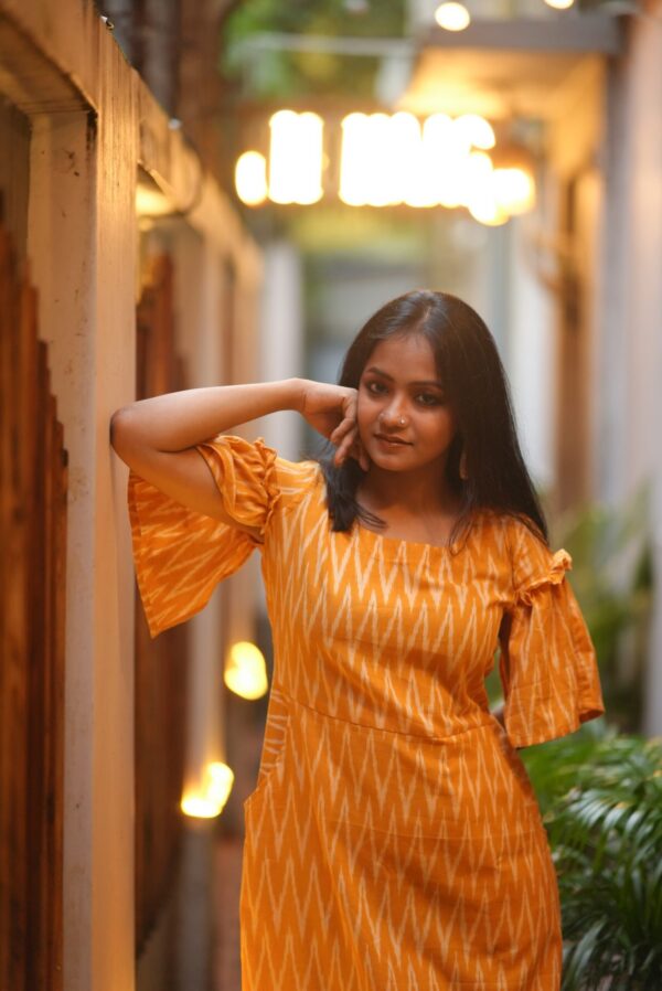 Ikkat Slitted Sleeve Cut Out Side Pocket Dress