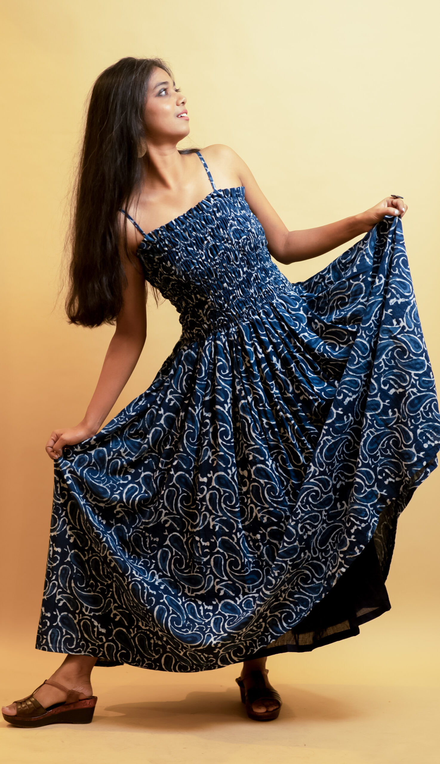 Indigo Honeycomb Spaghetti Dress - Image 3
