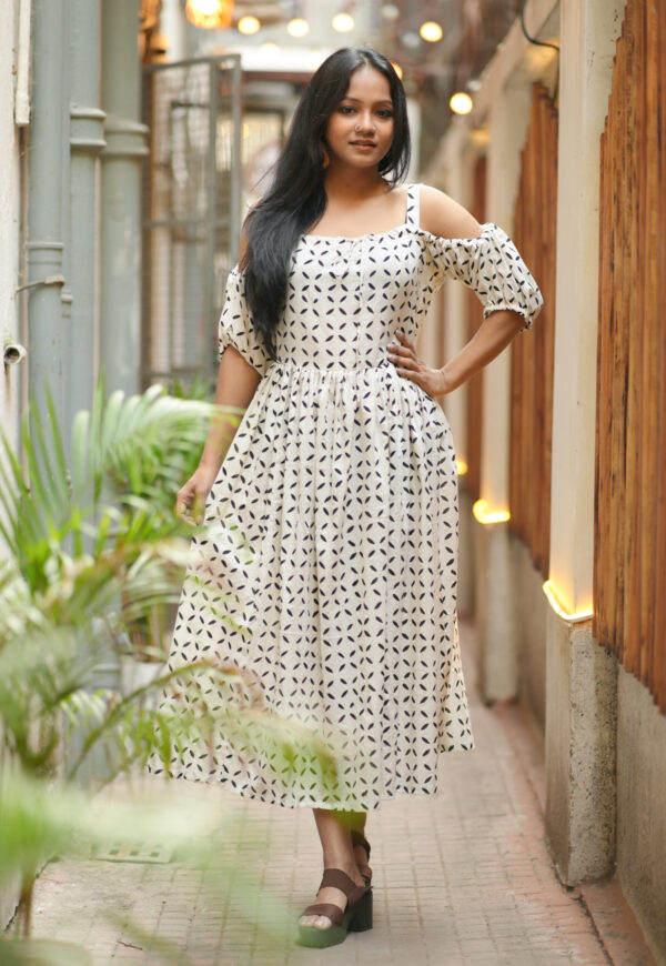 Cold Shoulder Dress with Puffed Sleeves