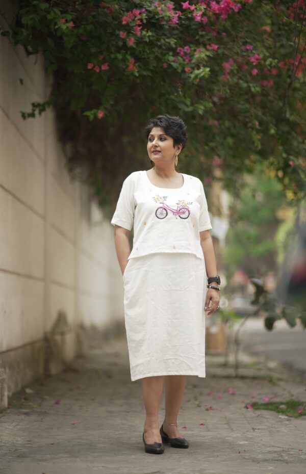 Cycle Embroidery Overlay White Midi Dress