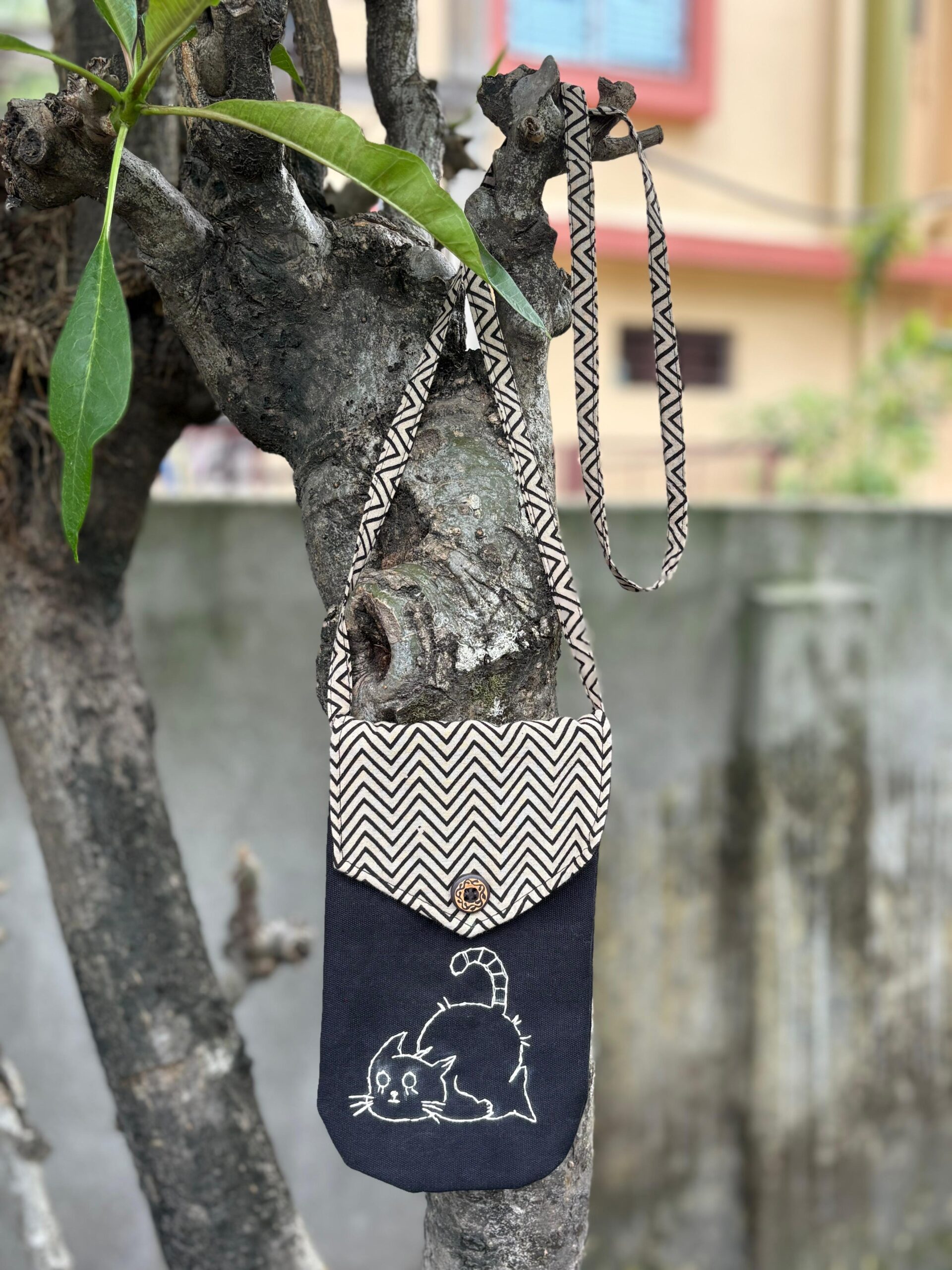 Cat Embroidery Pouch Sling Bag