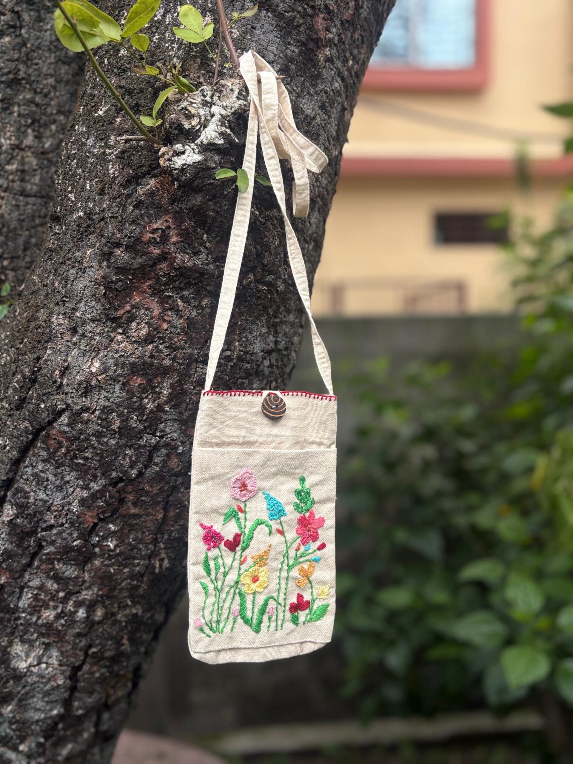 Floral Hand Embroidered Sling Bag
