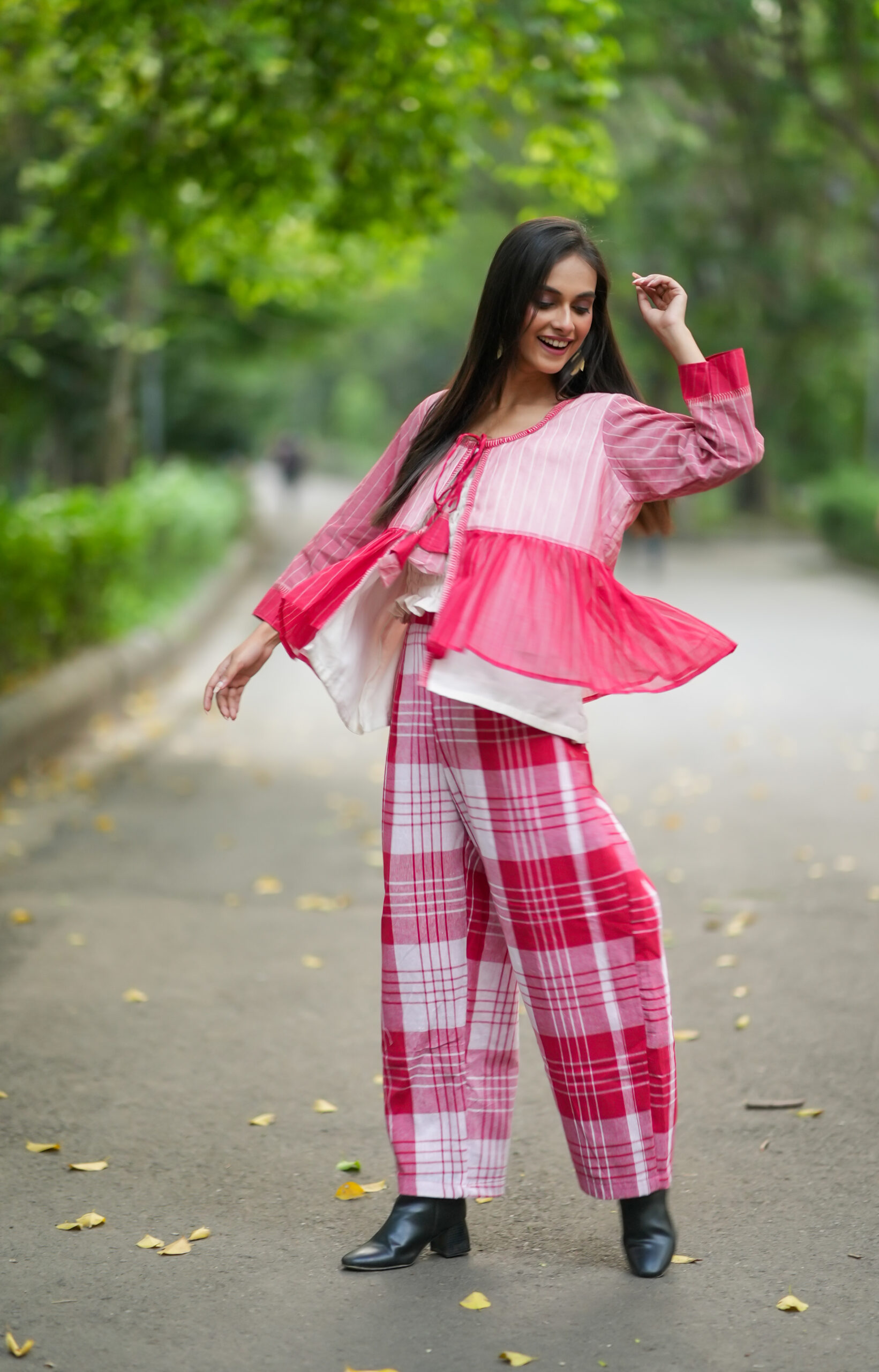 Gamchha Co-ord Set with Gamchha Empire-Line Gathered Shrug & Gamchha Wide Legged Pants